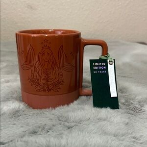 Starbucks Rust Orange Ceramic Mug with Embossed Siren